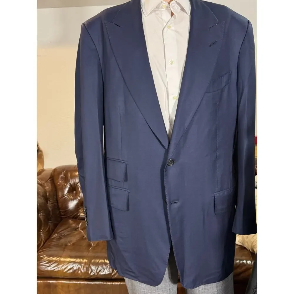 Tom Ford Navy Blue Wool 2Pc Suit Peak Lapel Windsor 56L 46L 38x30 Trousers